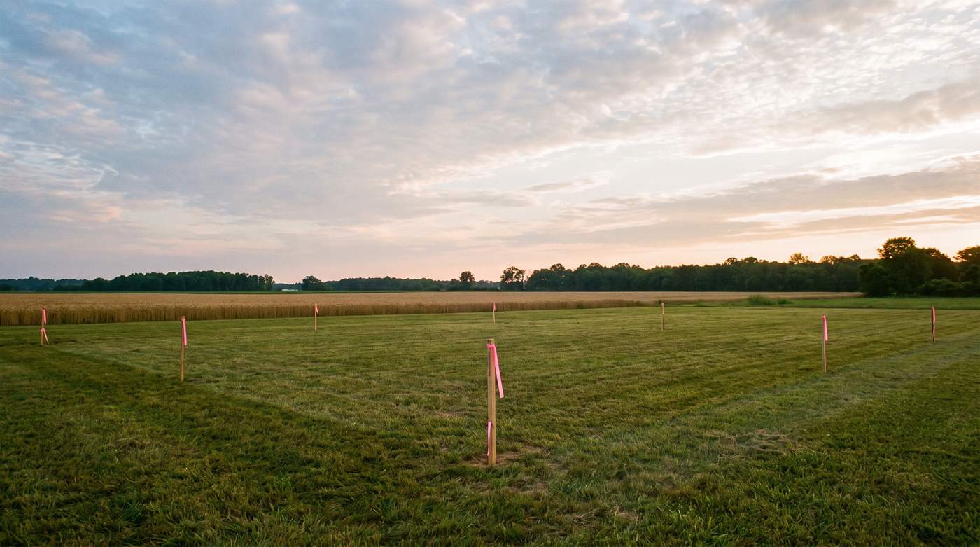 Staked and partially cleared rural building lot on flat Eastern Shore farmland