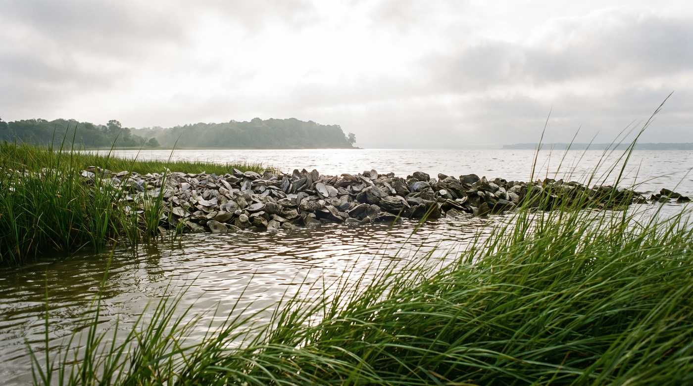 Tidal shoreline on a Talbot County creek with marsh grass in the foreground